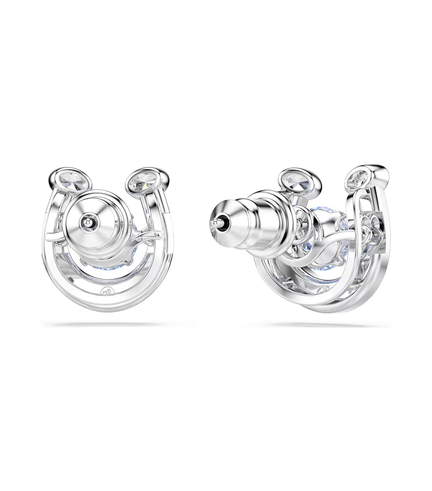 Symbolica Stud Earrings Round Cut, Pavé, Horse Shoe, Rhodium Plated, Blue