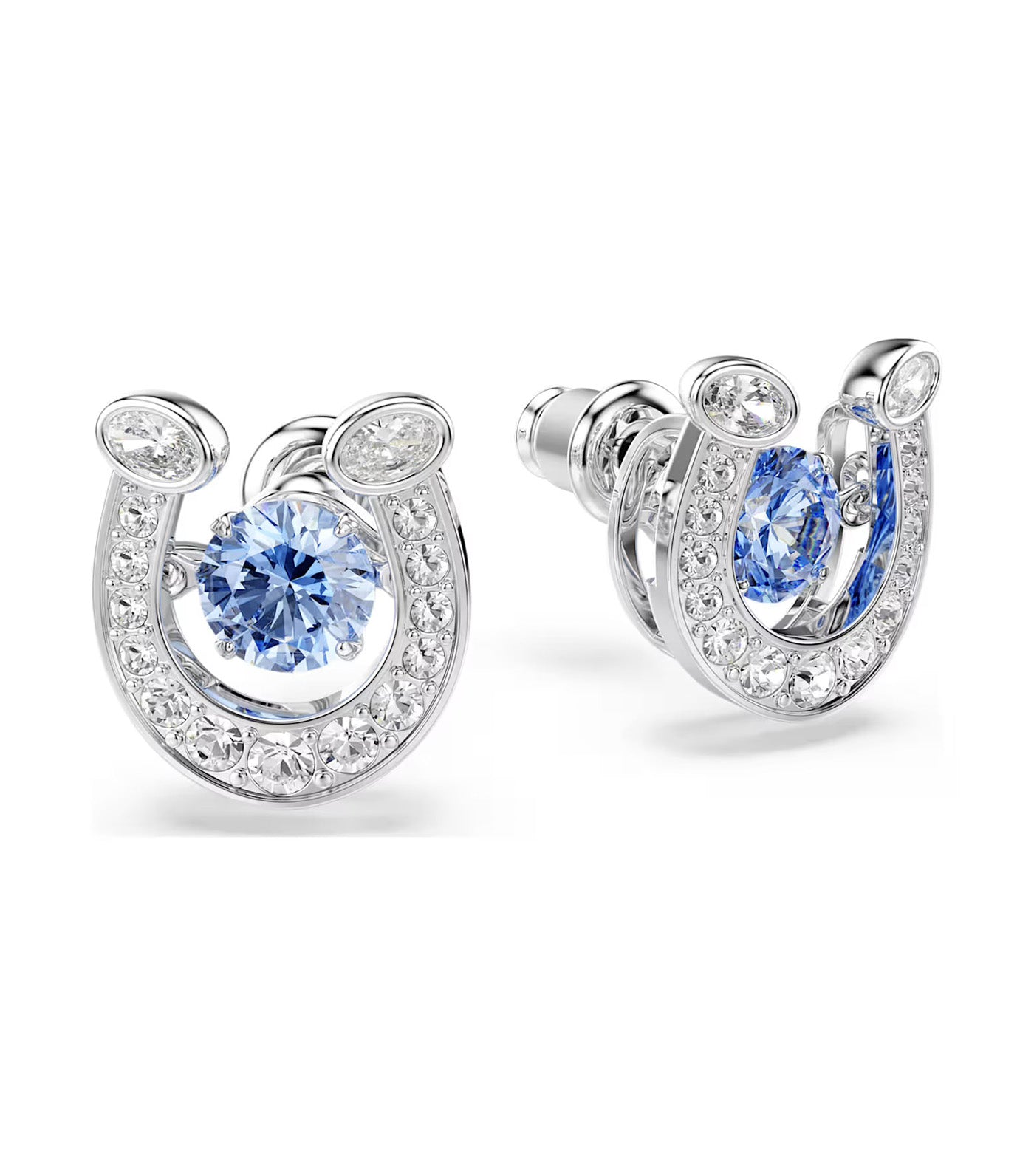 Symbolica Stud Earrings Round Cut, Pavé, Horse Shoe, Rhodium Plated, Blue