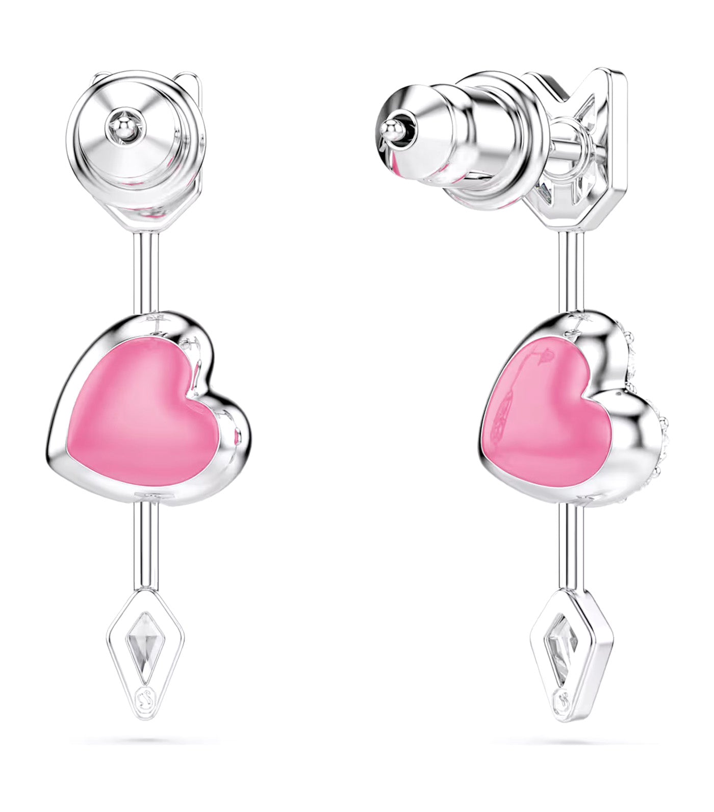 Idyllia Drop Earrings Mixed Cuts, Heart with Arrow, Rhodium Plated, White