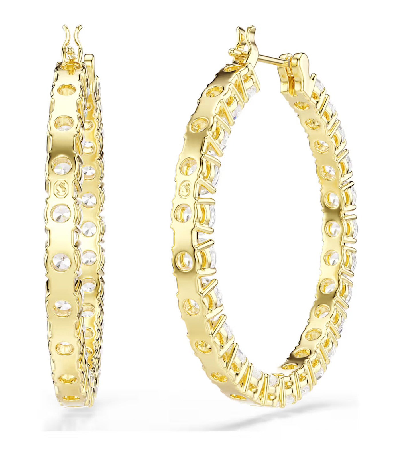 Matrix Hoop Earrings Round Cut, Gold-Tone Plated, White