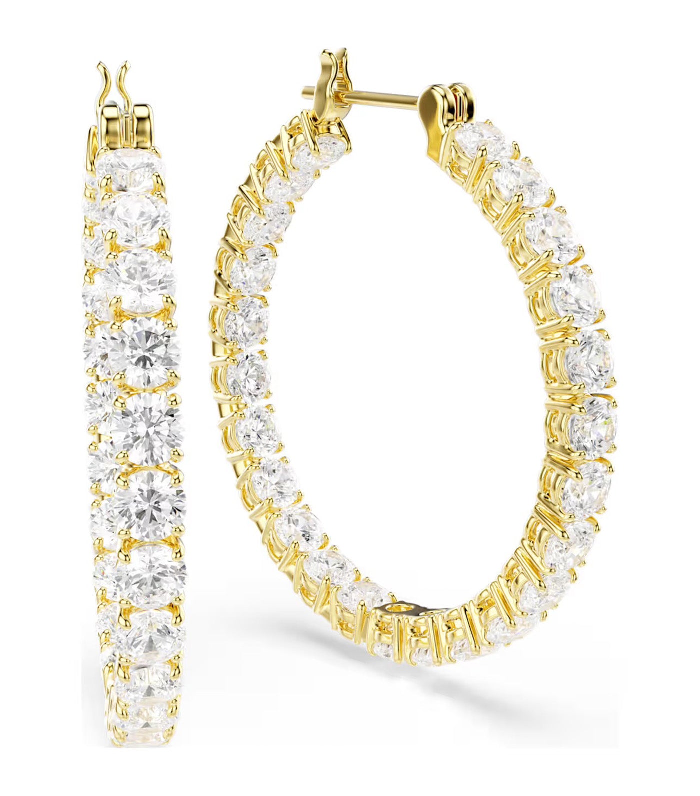 Matrix Hoop Earrings Round Cut, Gold-Tone Plated, White
