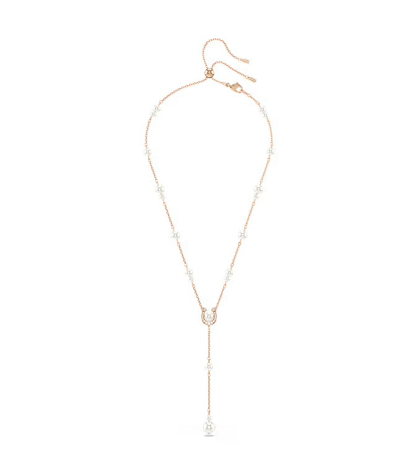 Symbolica Y Necklace Crystal Pearl, Pavé, Horse Shoe, Rose Gold-Tone Plated, White