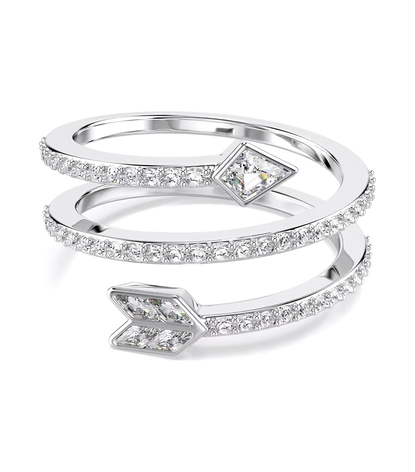 Idyllia Motif Ring Mixed Cuts, Arrow, White, Rhodium Plated