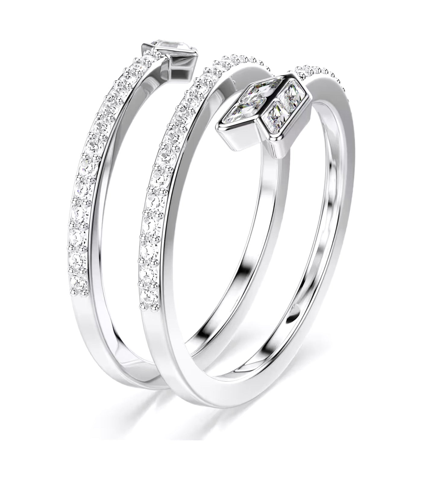 Idyllia Motif Ring Mixed Cuts, Arrow, White, Rhodium Plated