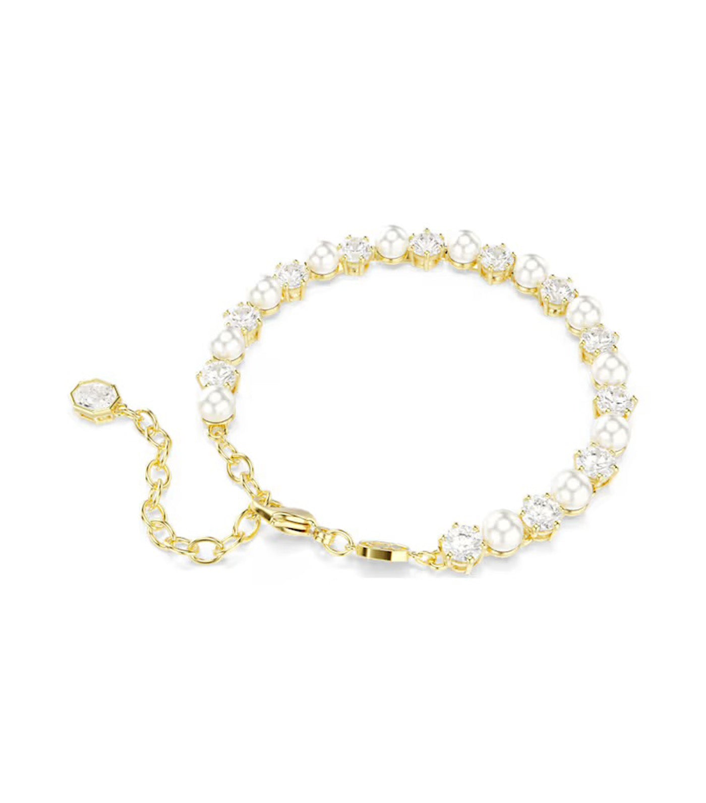 Matrix Tennis Bracelet Crystal Pearl, Round Cut, Gold-Tone Plated, White