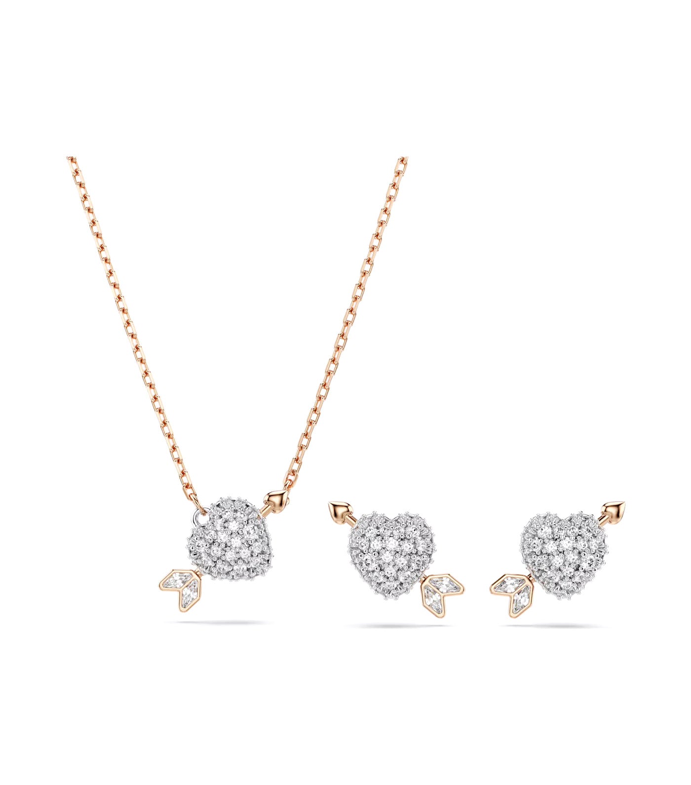 Idyllia set Mixed cuts, Heart with arrow, Rose gold-tone plated, White