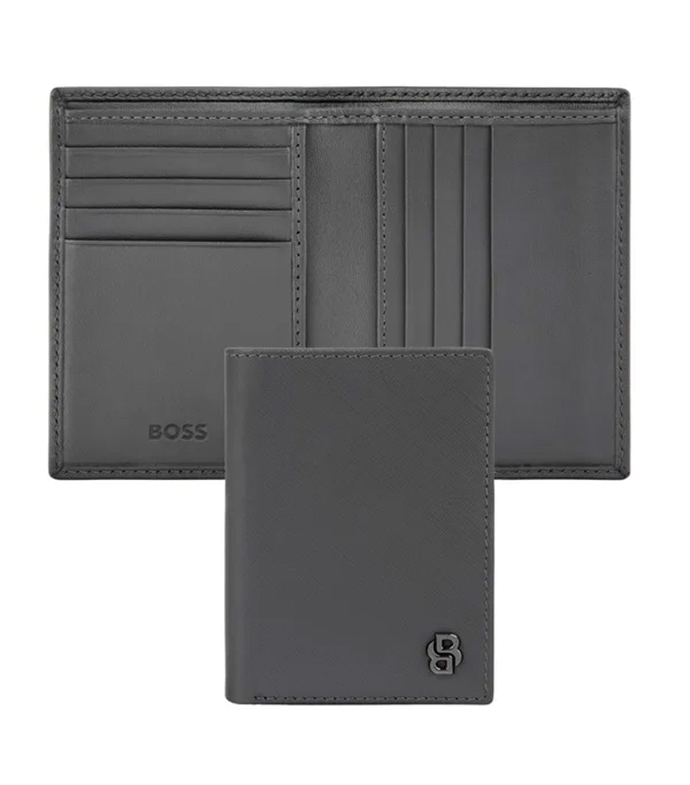 Hugo Boss Folding Card Holder Double B Saffiano Gray