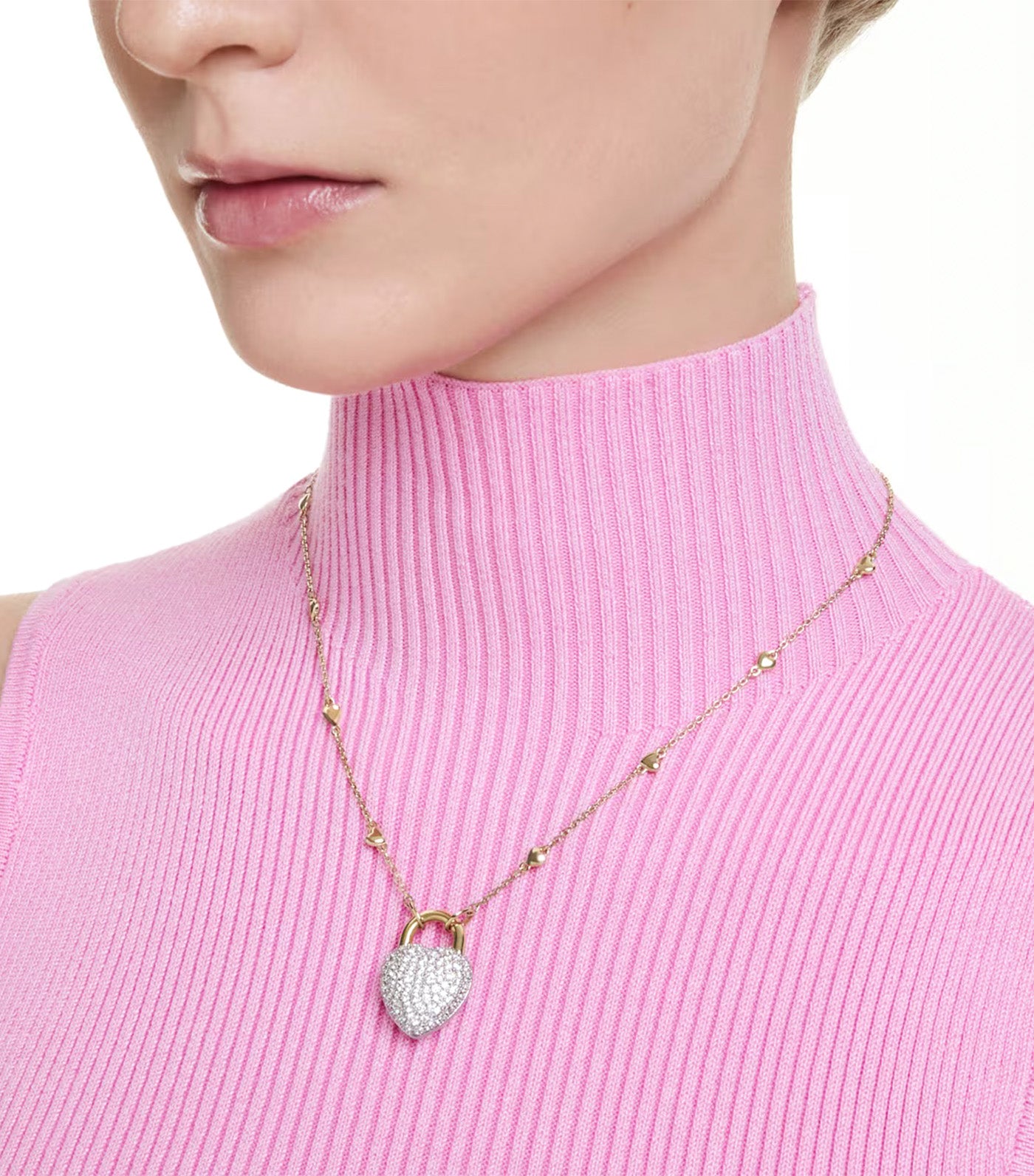 Idyllia Pendant Mixed Cuts, Heart, White, Gold-Tone Plated