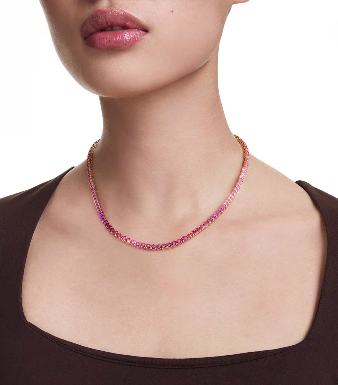 Matrix Tennis Necklace Round Cut, Gold-Tone Plated, Pink