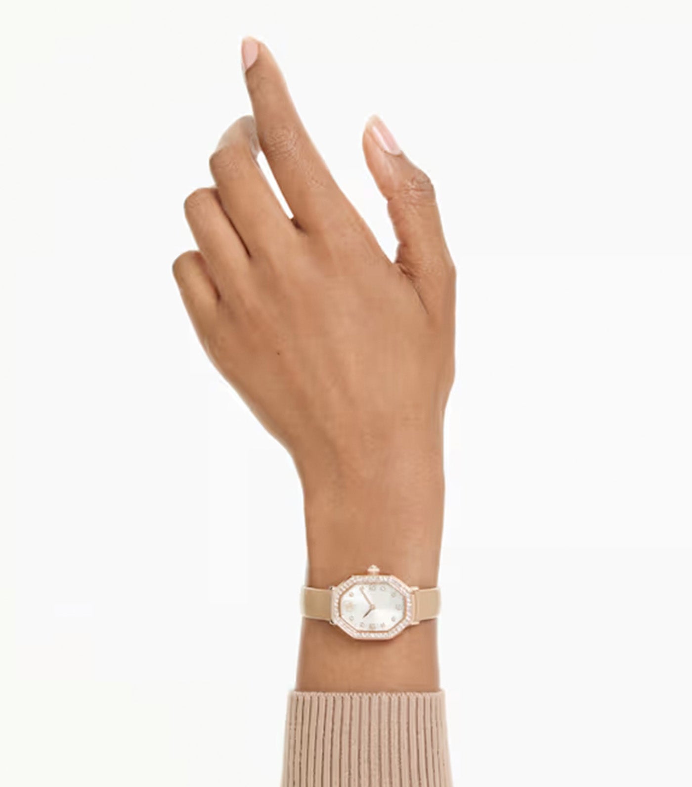 Dextera Octagon Watch Swiss Made, Leather Strap, Brown, Rose Gold-Tone Finish