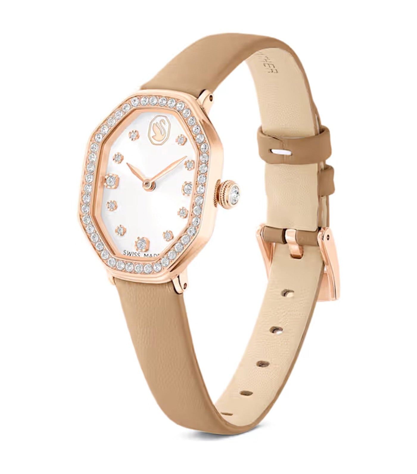 Dextera Octagon Watch Leather Strap Rose Gold-Tone Finish