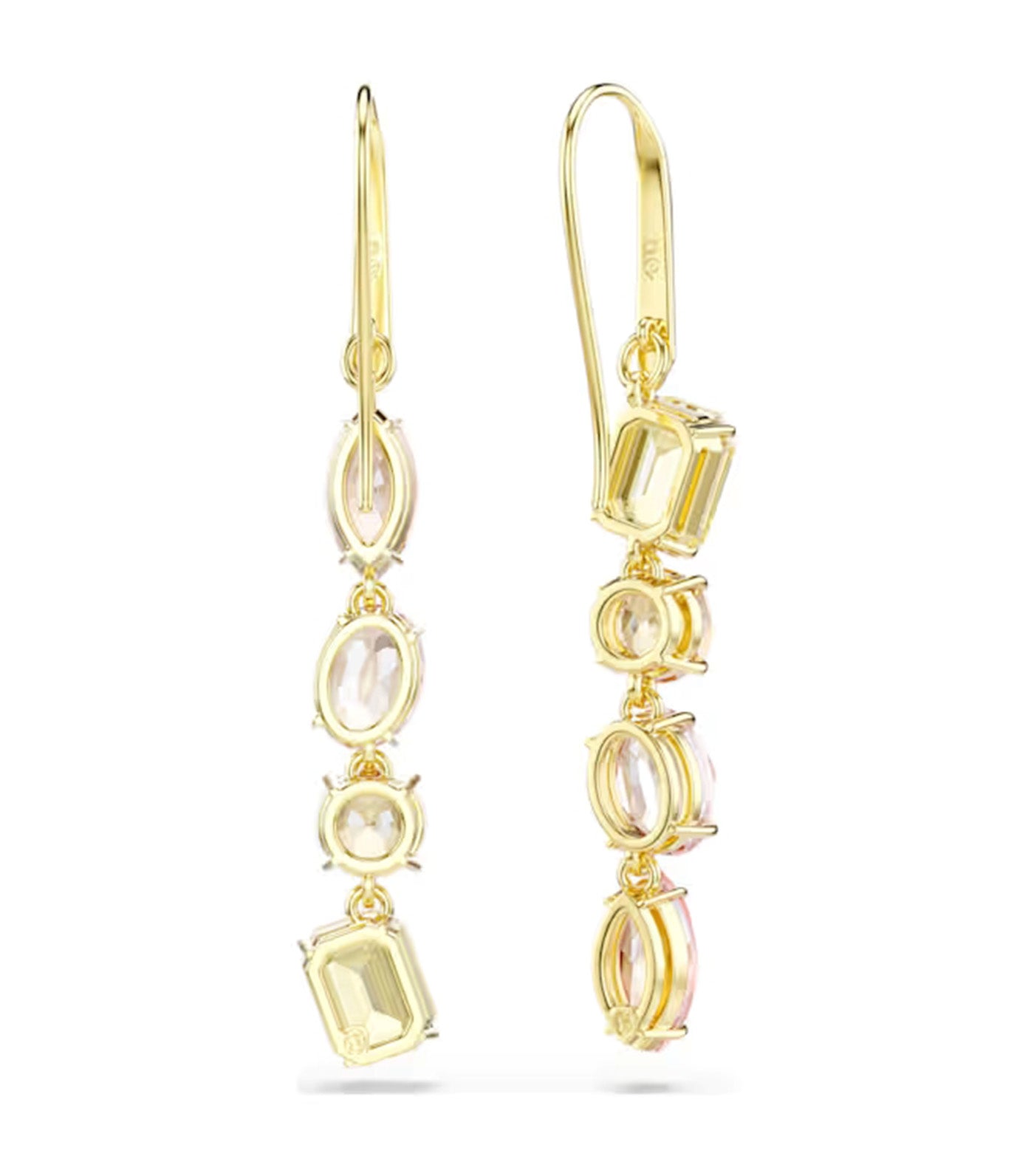 Gema Drop Earrings Asymmetrical Design, Mixed Cuts, Pink, Gold-Tone Plated