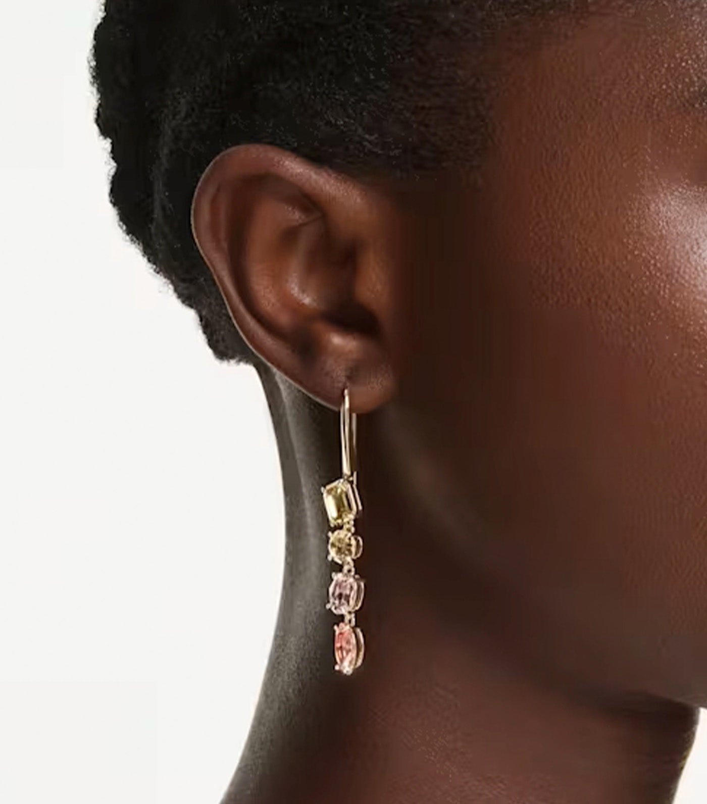 Gema Drop Earrings Asymmetrical Design, Mixed Cuts, Pink, Gold-Tone Plated