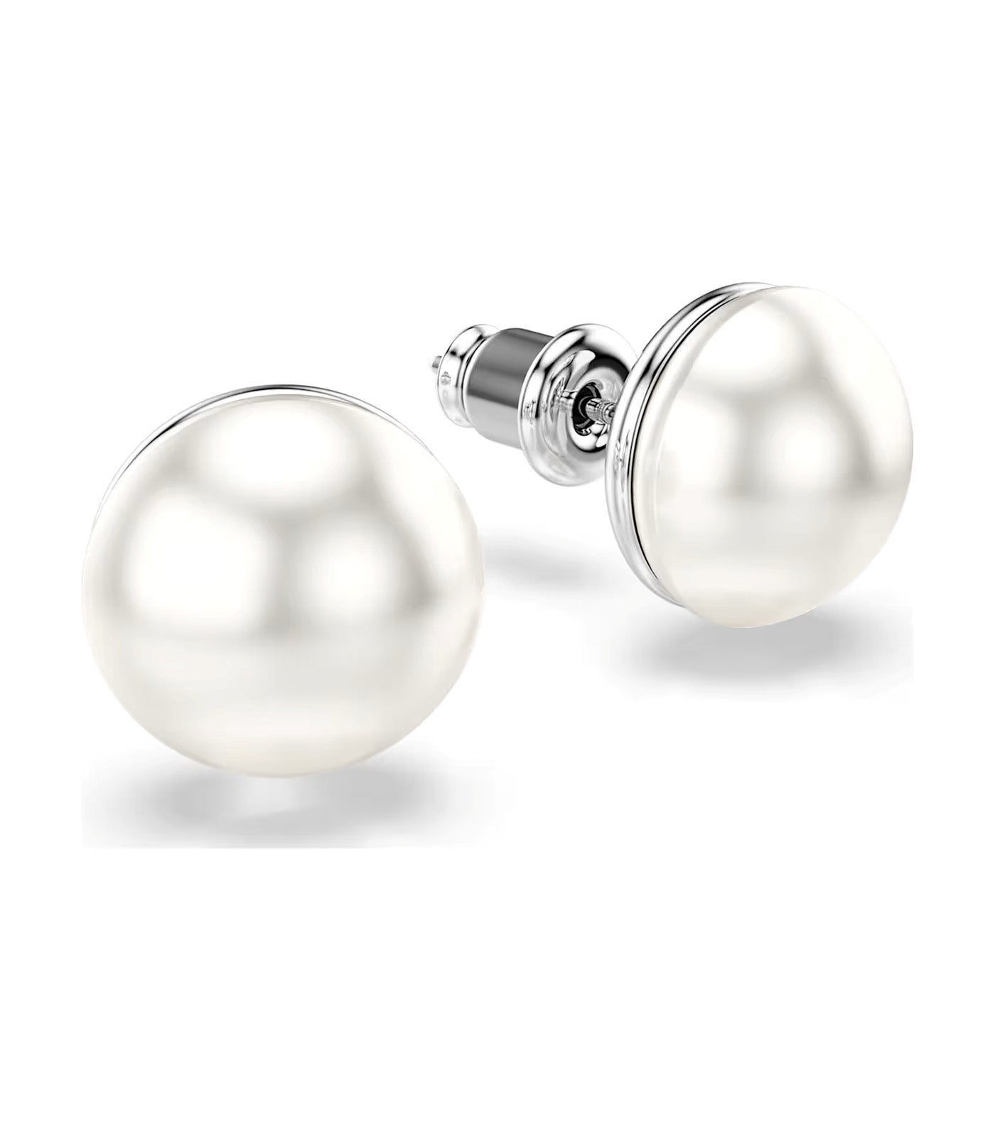 Matrix Stud Earrings Crystal Pearl, White, Rhodium Plated