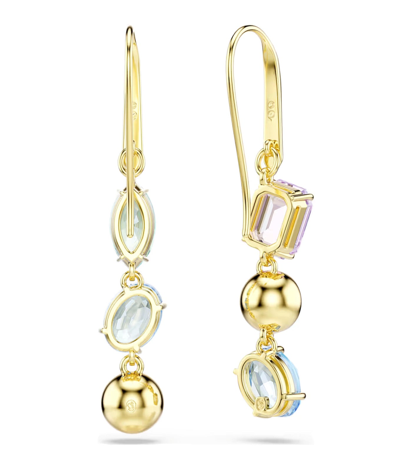 Gema Drop Earrings Asymmetrical Design, Mixed Cuts, Multicolored, Gold-Tone Plated