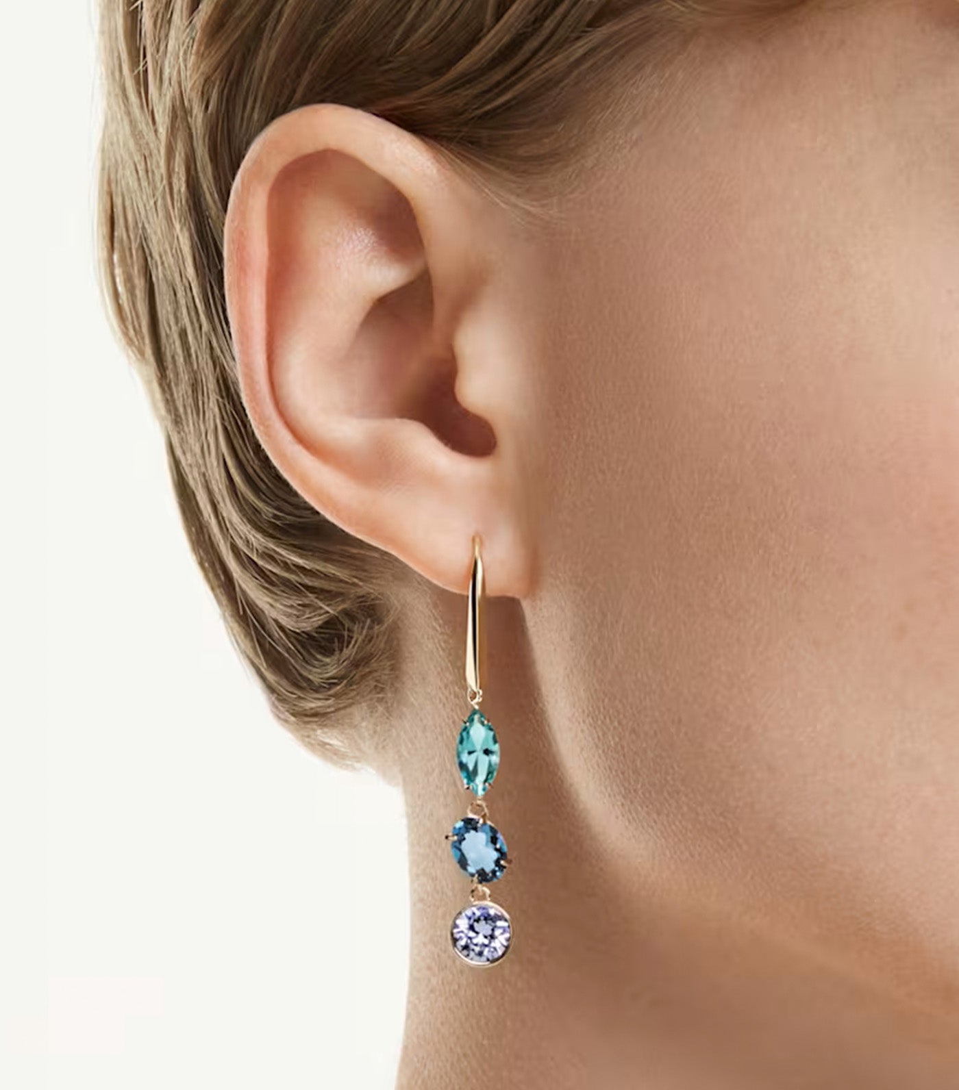 Gema Drop Earrings Asymmetrical Design, Mixed Cuts, Multicolored, Gold-Tone Plated