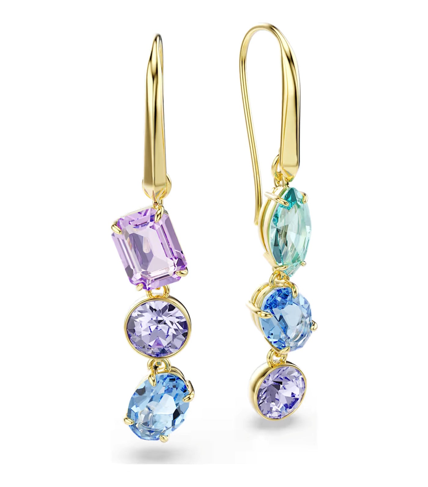 Gema Drop Earrings Asymmetrical Design, Mixed Cuts, Multicolored, Gold-Tone Plated