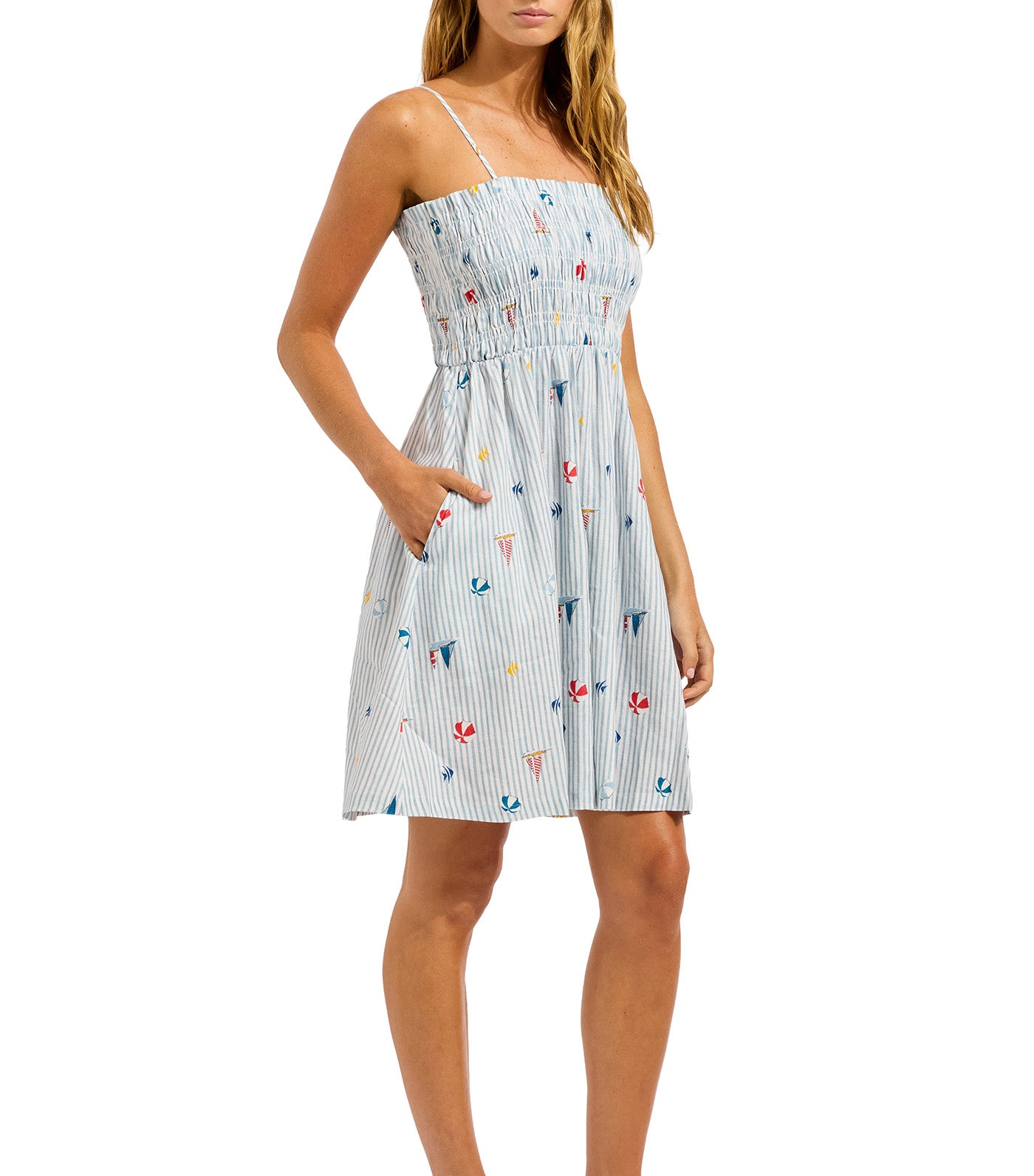 Beach Edit Beach Club Shirred Mini Dress Powder Blue
