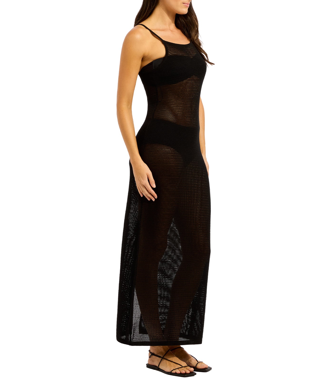Beach Edit Crew Neck Maxi Knit Dress Black