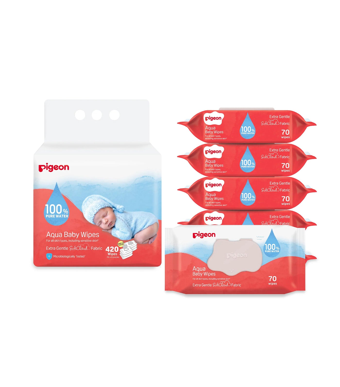 70 Sheets Pure Water Baby Wipes 6in1 Flip Top