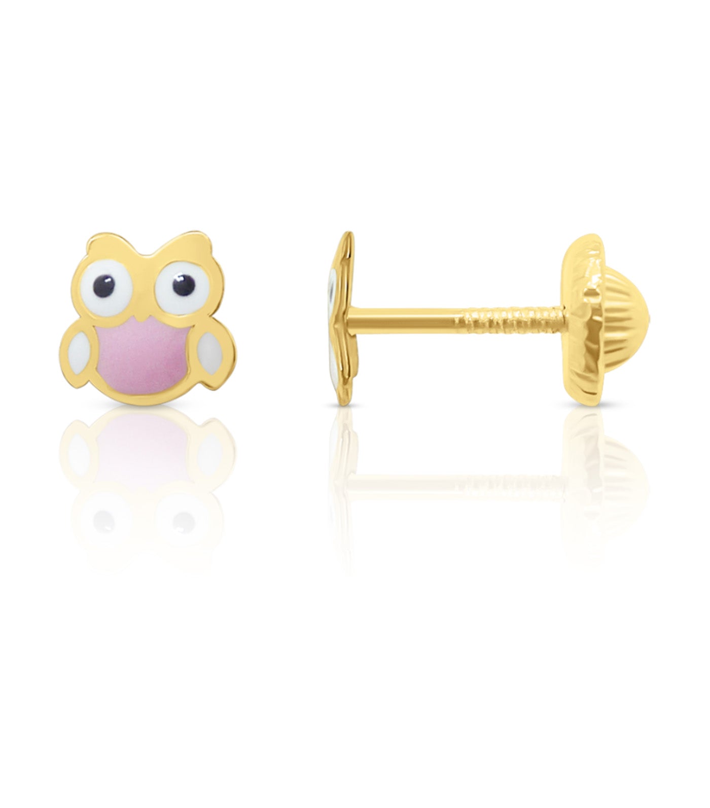 18K Enamel Owl Earrings Yellow Gold