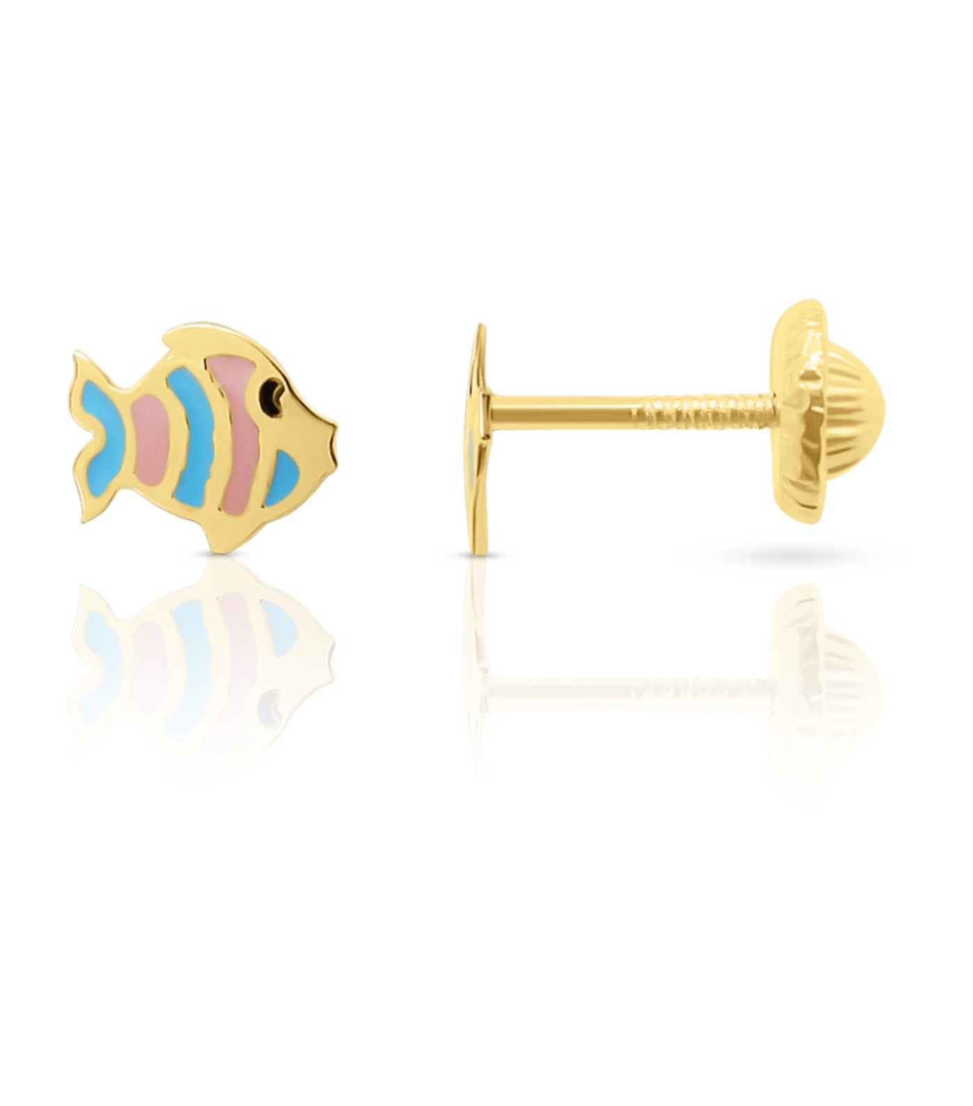 18K Enamel Fish Earrings Yellow Gold