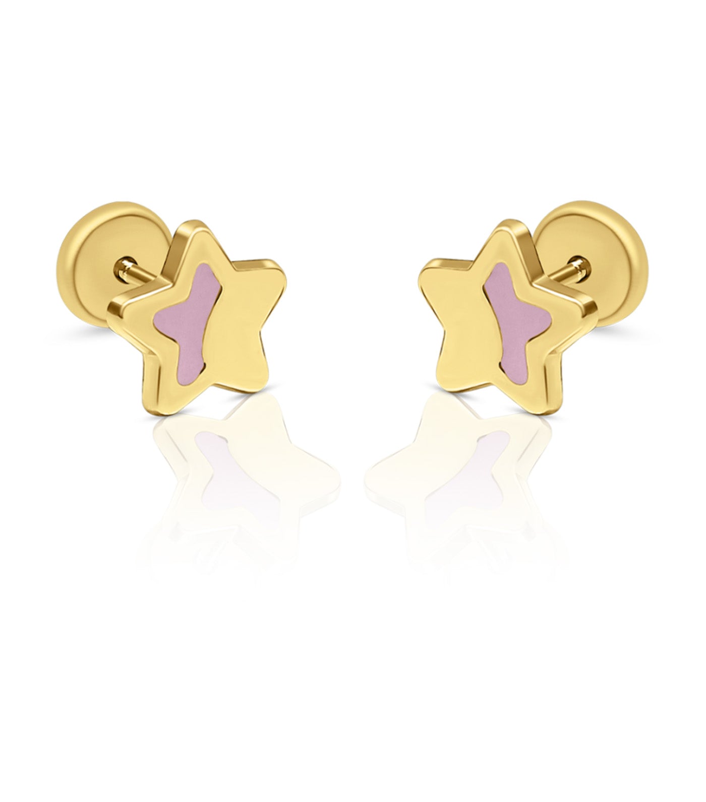 18K Enamel Star Earrings Yellow Gold