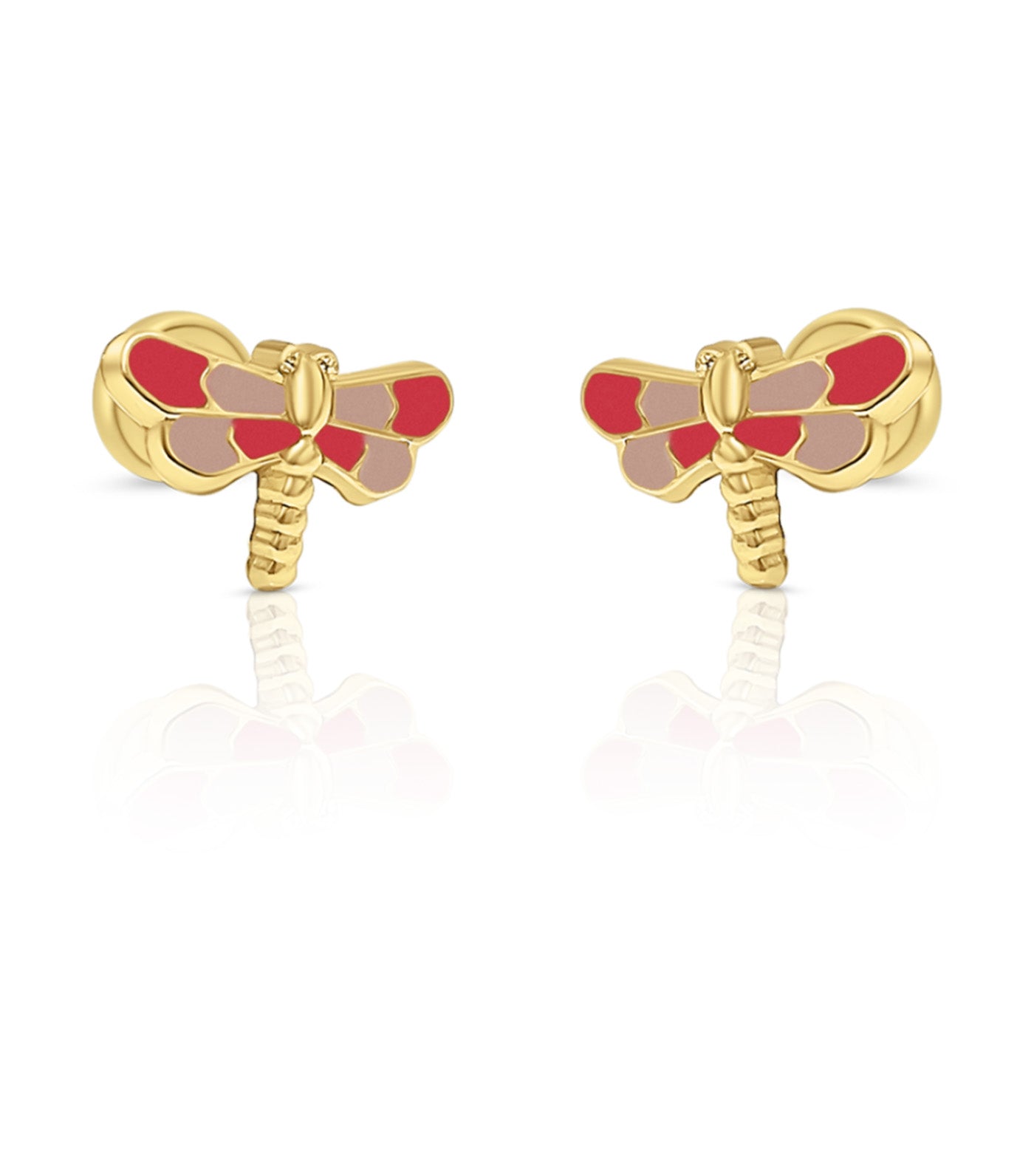 18K Enamel Dragon Fly Earrings Yellow Gold