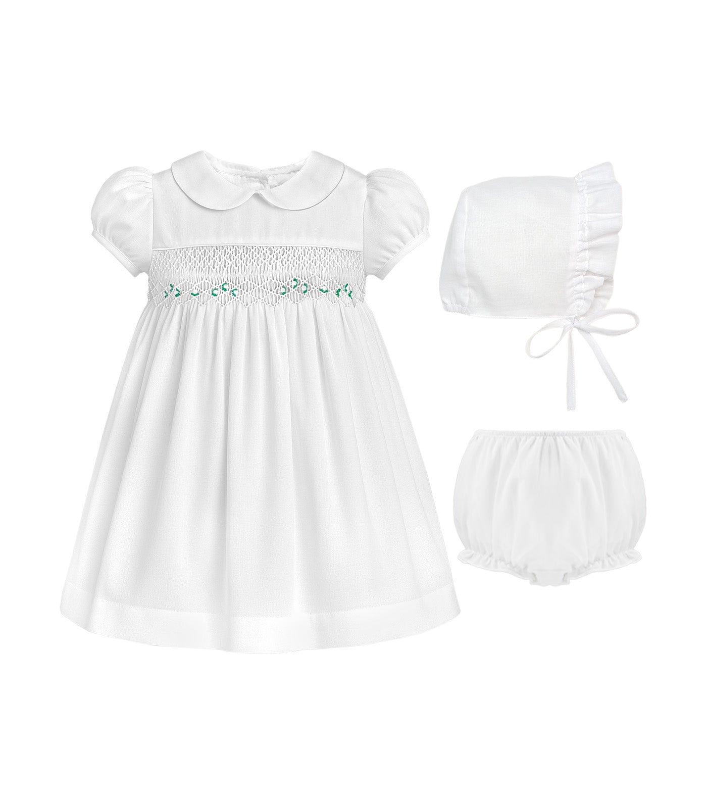 Sarina Baby Girls Smocked Christening Set White