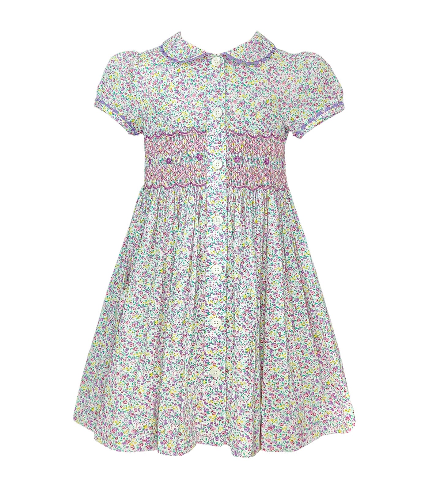 Lilou Girls Button-Down Smocked Dress Lilac