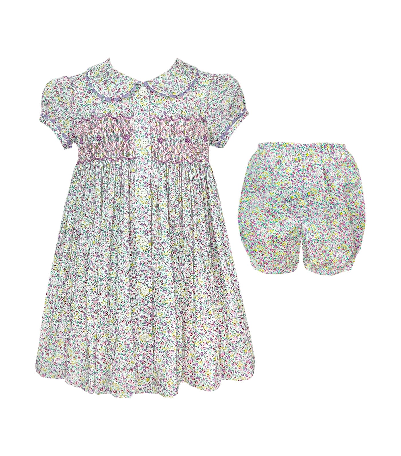 Lilou Baby Girls Button-Down Smocked Dress Lilac