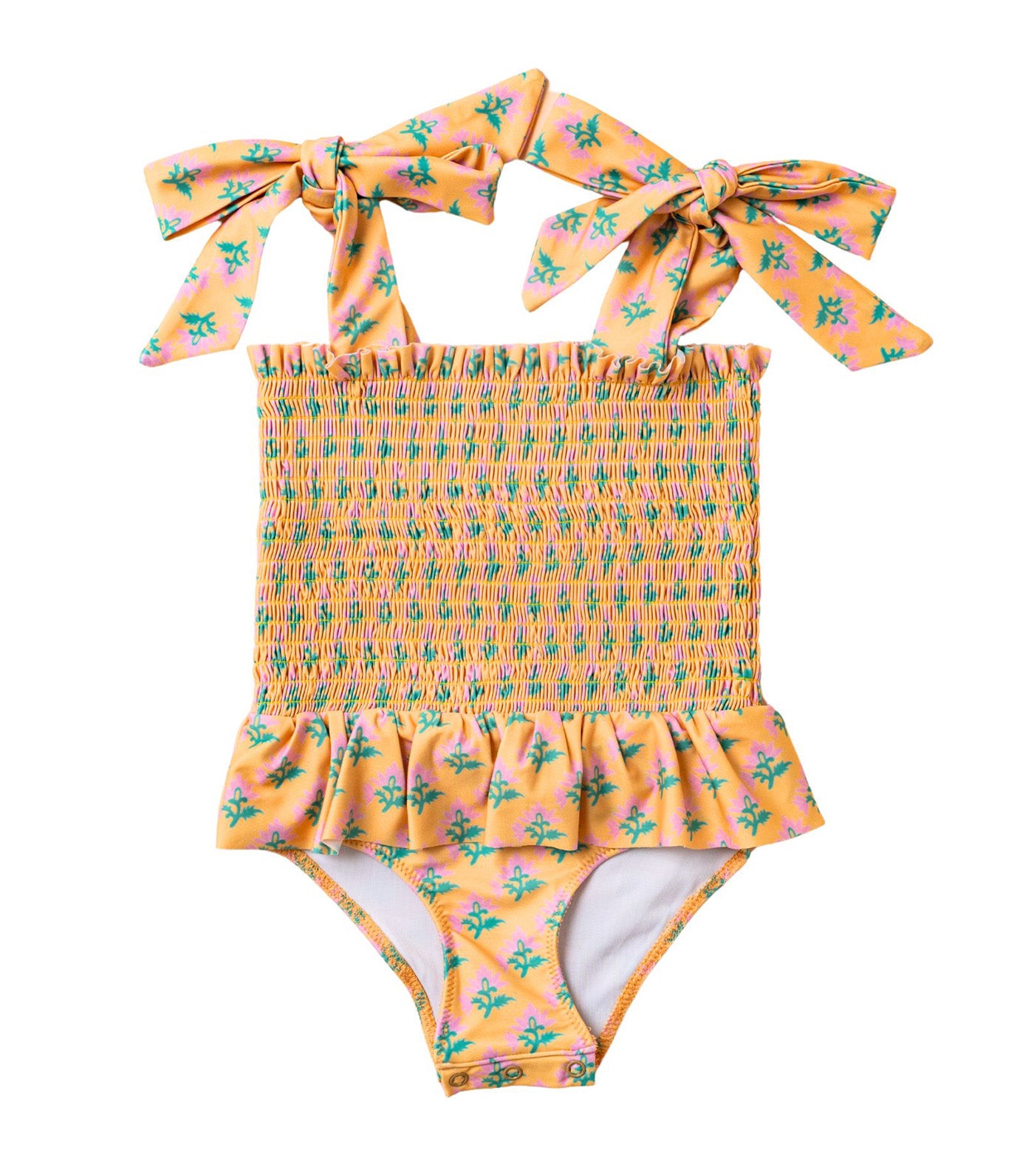 Sophia Smocked Tie Swimsuit Marigold Bloom