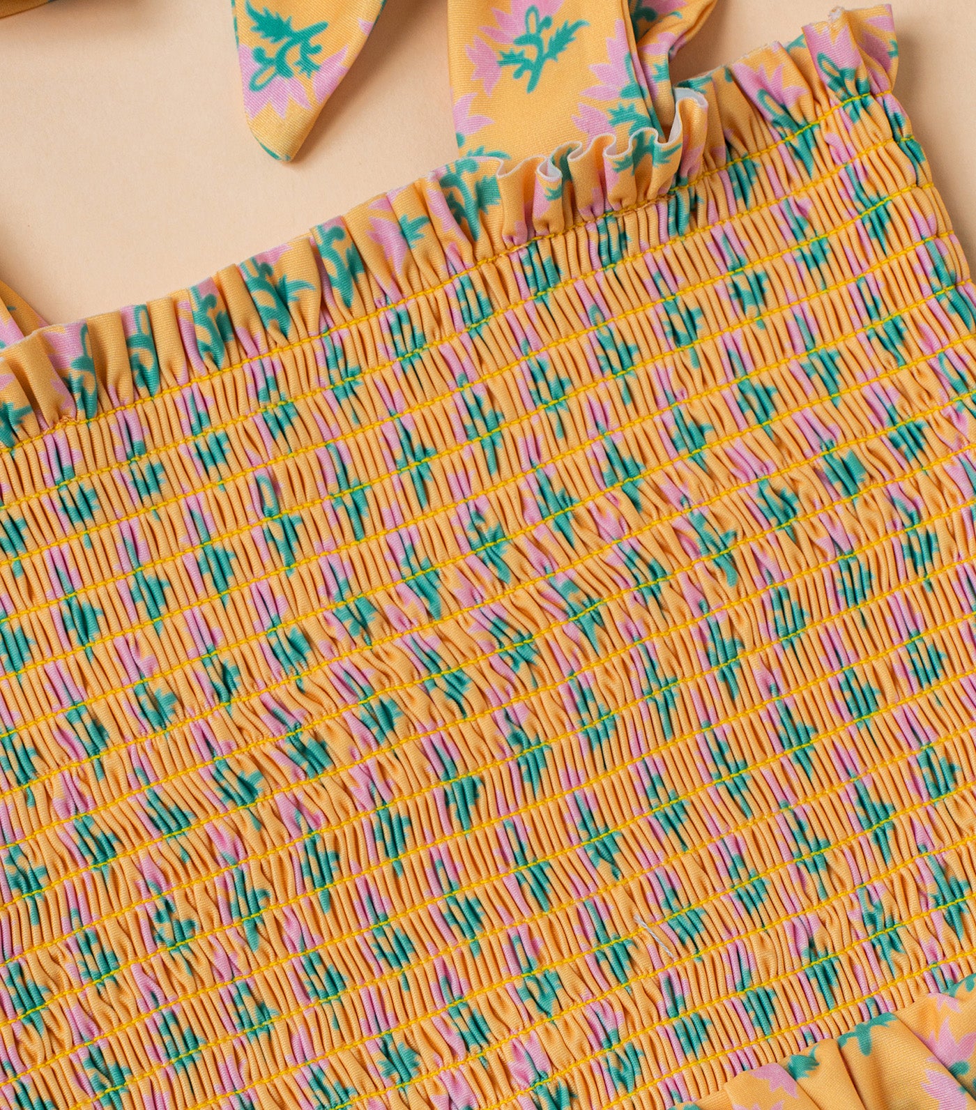 Sophia Smocked Tie Swimsuit Marigold Bloom