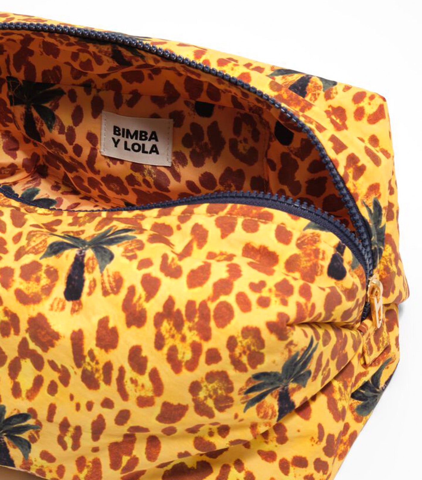 Large Nylon Make-Up Case Yellow Leopard Palms