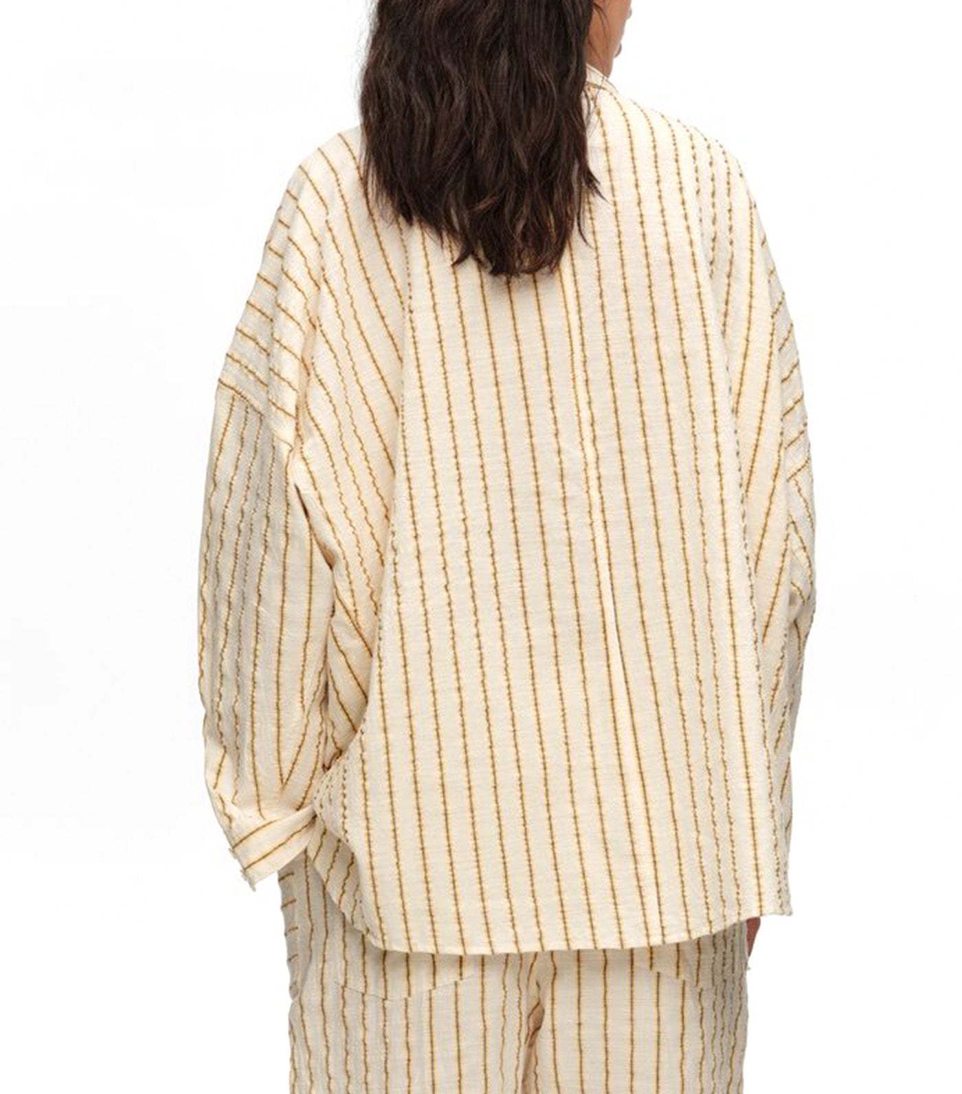 Oversized Cotton Shirt with Ochre Stripe Texture