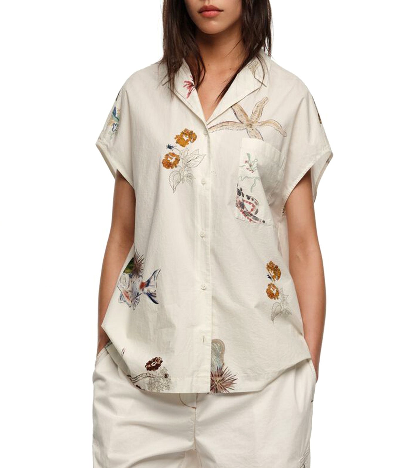 Bimba Y Lola Seabed Cotton Cape Shirt Off White