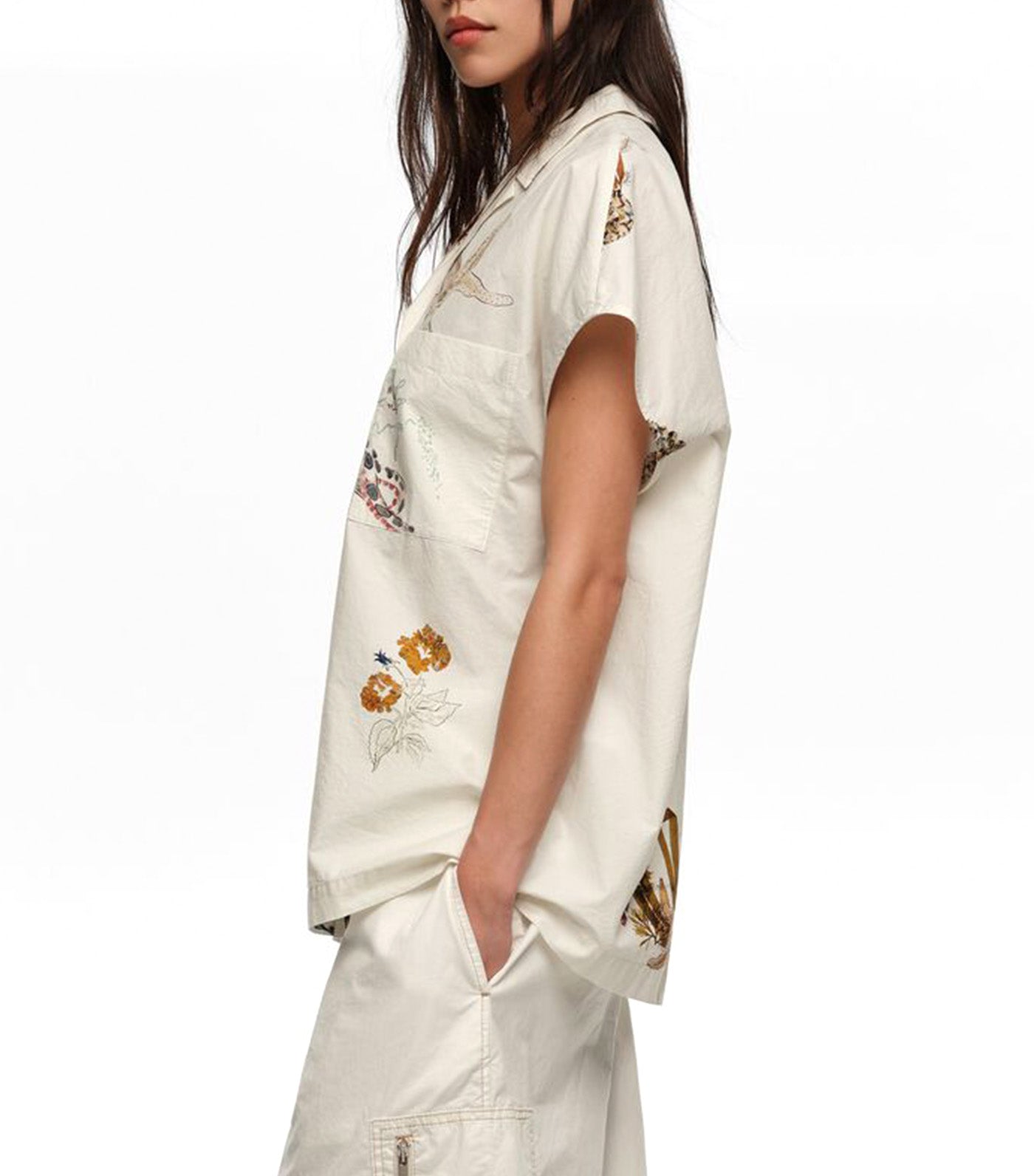 Bimba Y Lola Seabed Cotton Cape Shirt Off White