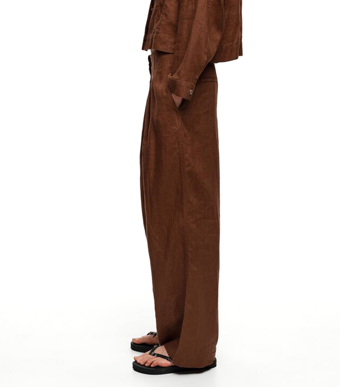 Bimba Y Lola Linen Straight-Leg Trousers with Darts Washed Brown