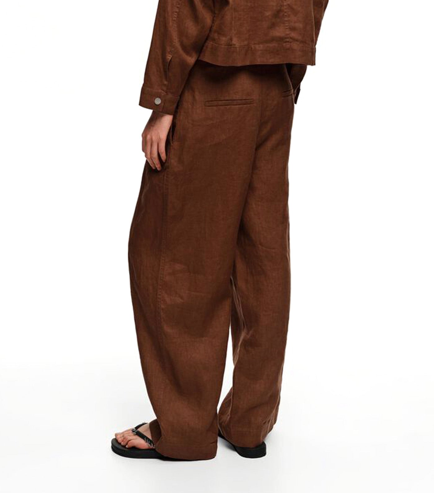 Bimba Y Lola Linen Straight-Leg Trousers with Darts Washed Brown