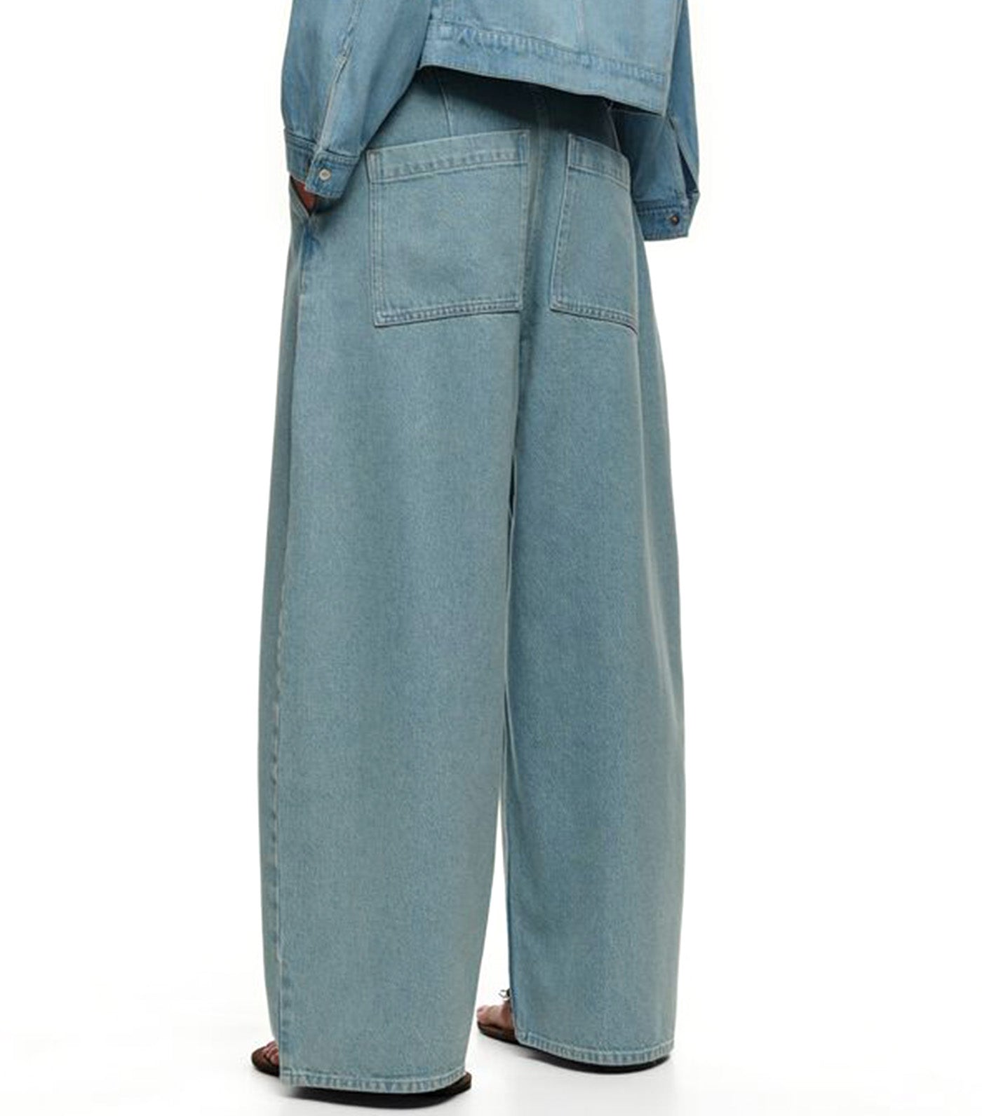 Wide Leg Washed Denim Trousers Light Blue