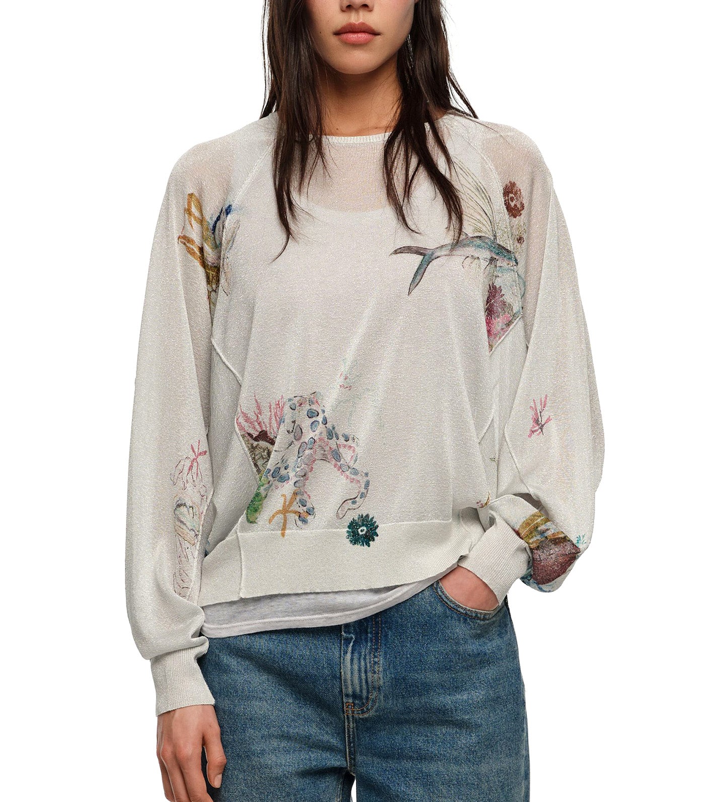 Seabed Lurex Batwing Sleeve Sweater Off White