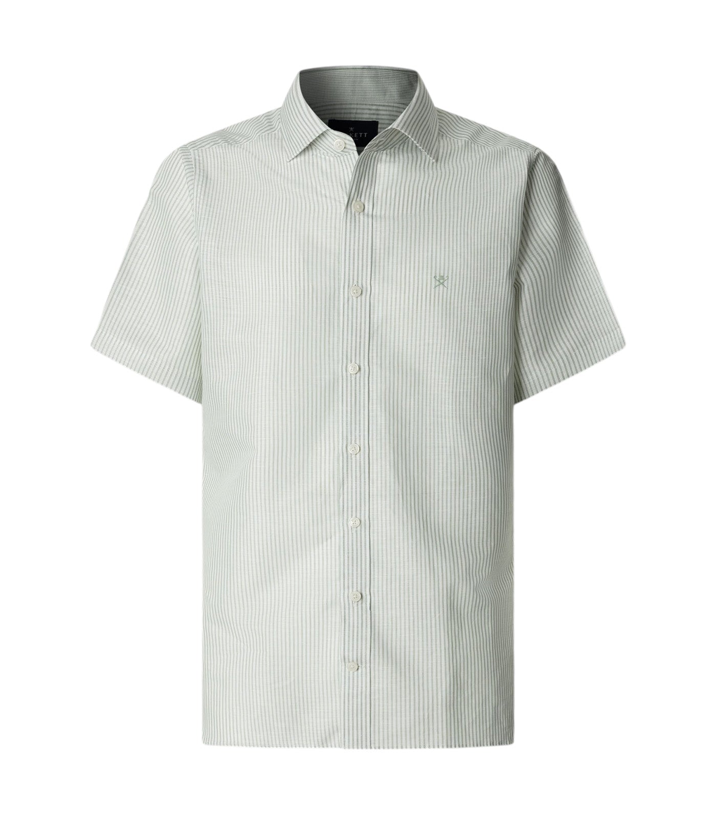Hackett Essential Linen Bengal Short Sleeve Shirt Sage Green