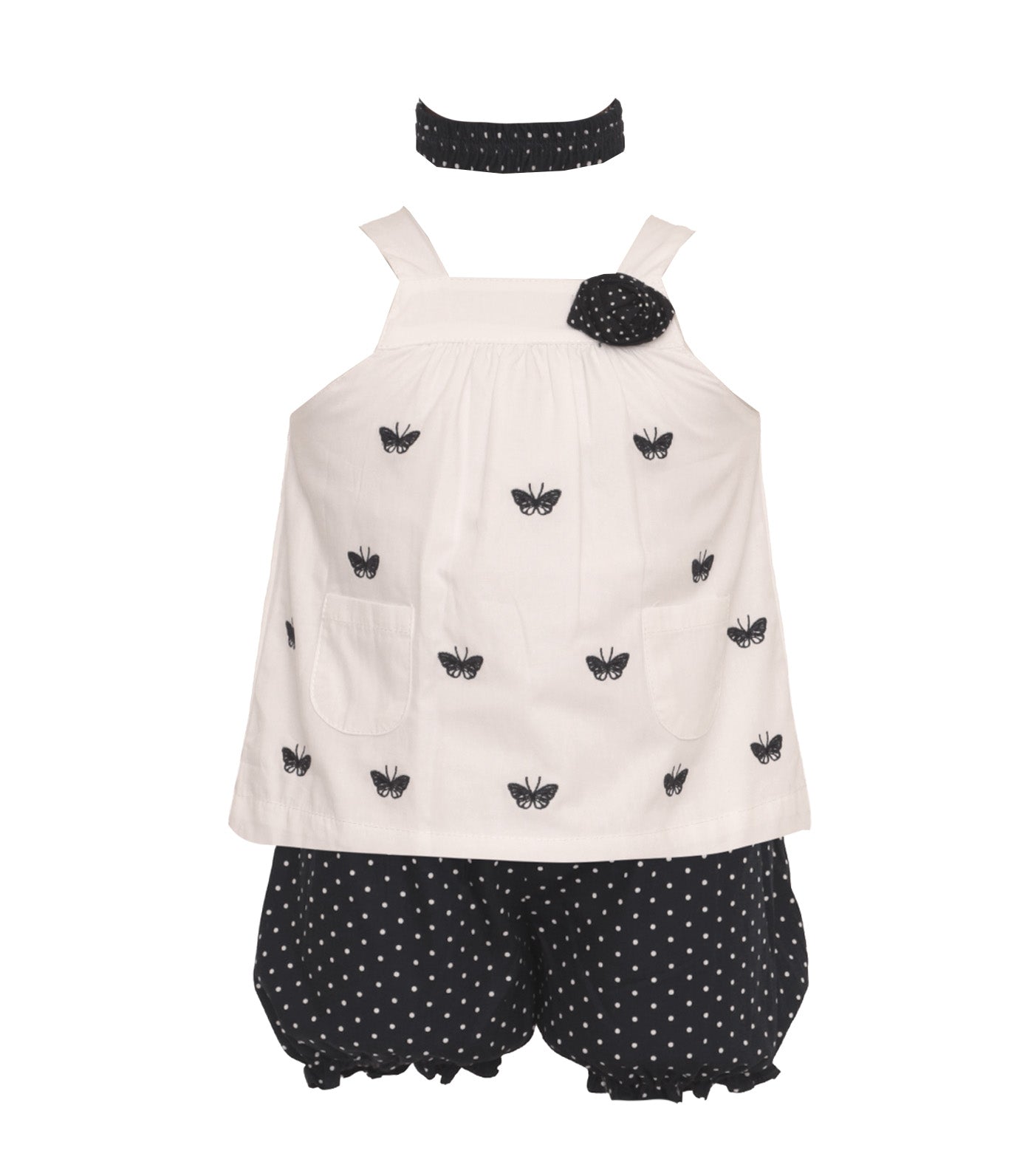 Haltered Embroidered Top with Bloomers and Headband Butterfly