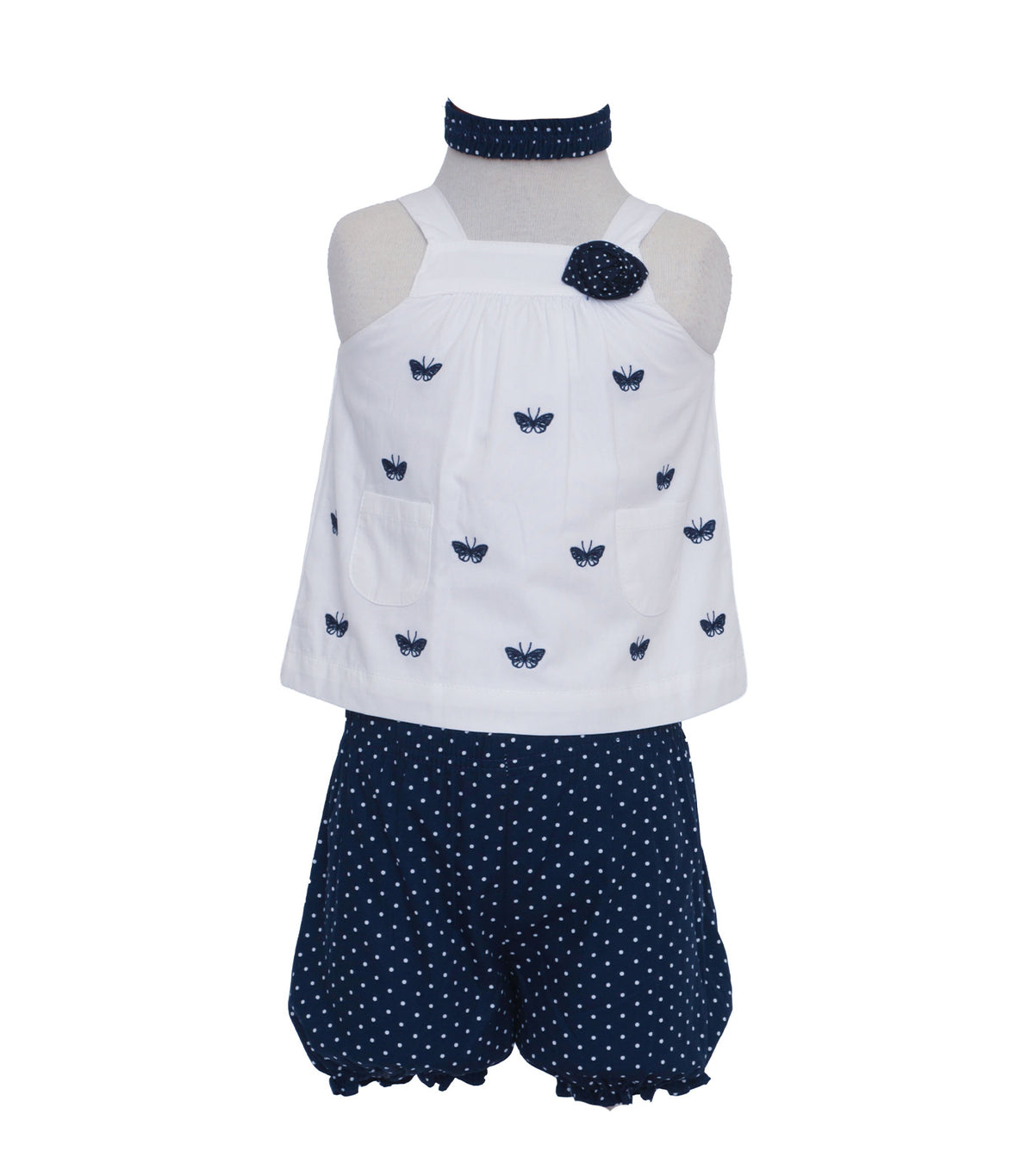 Haltered Embroidered Top with Bloomers and Headband Butterfly