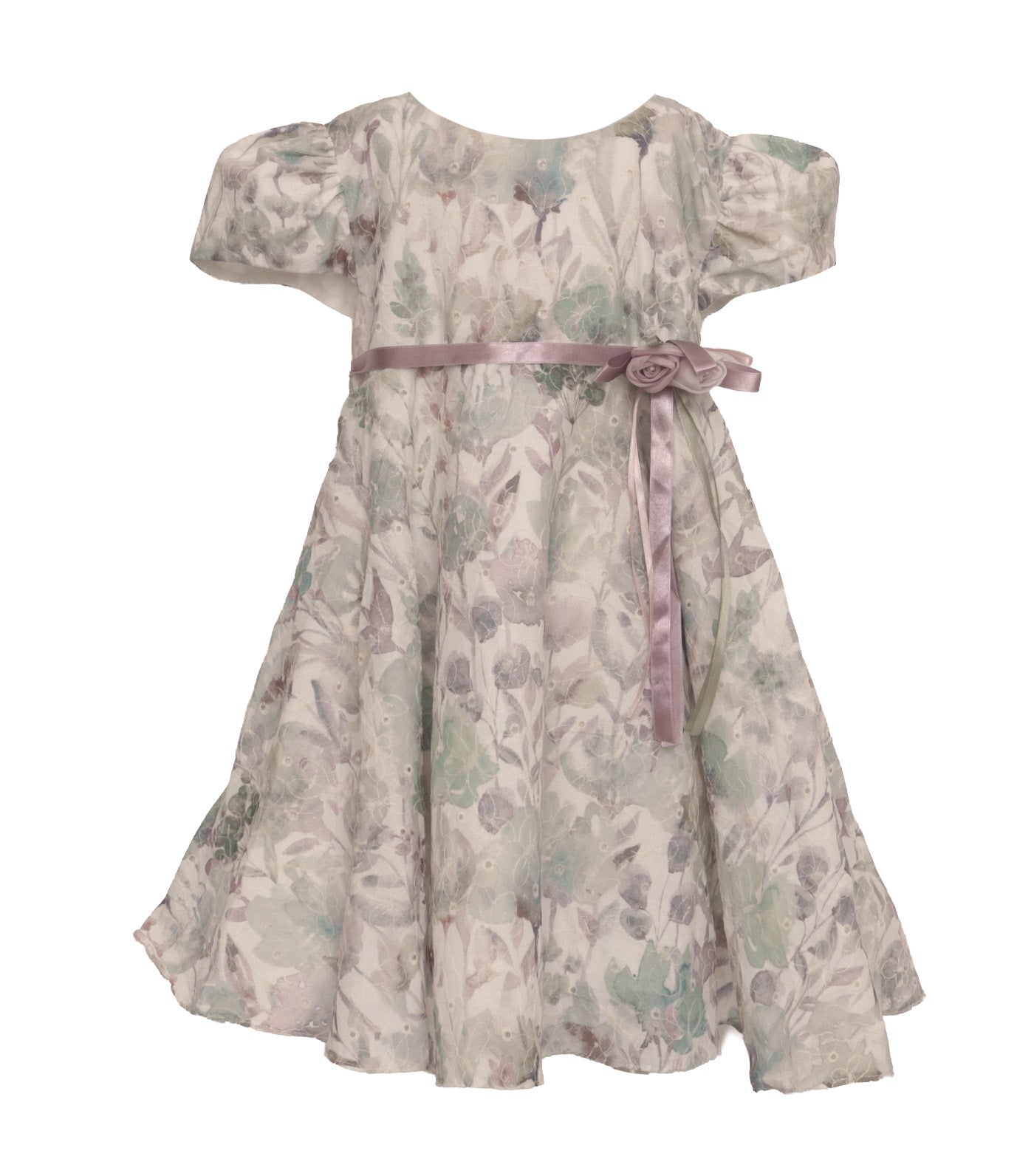Floral Dress with Ribbon and Flowers Green