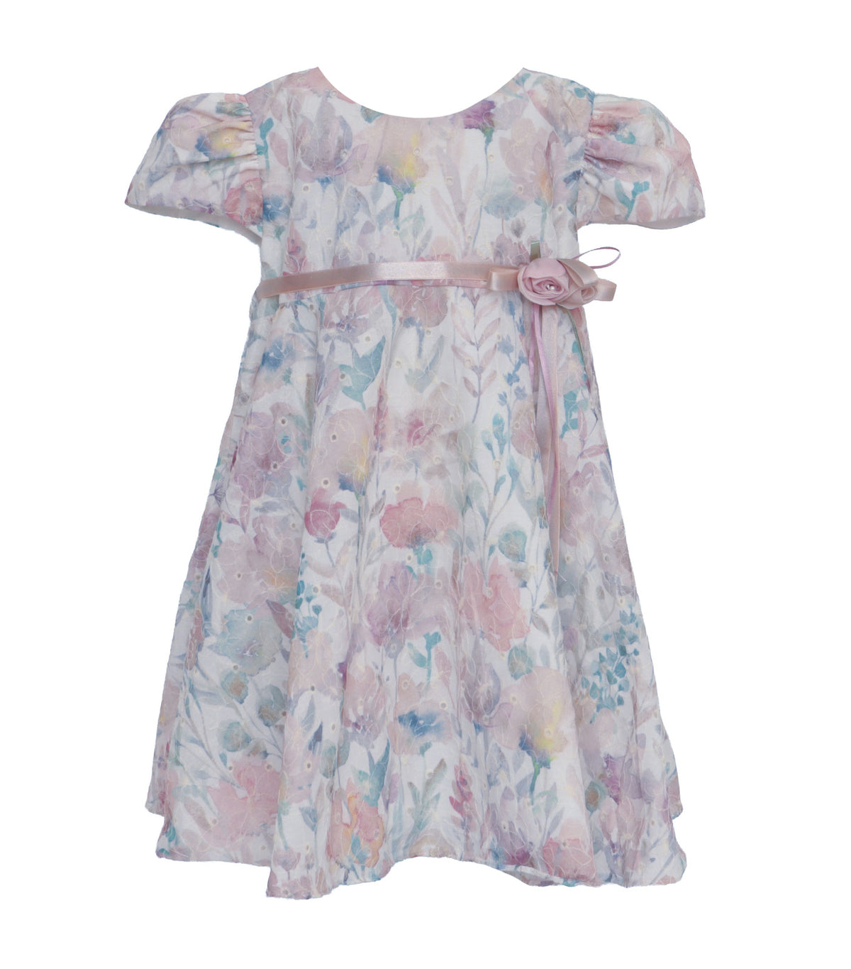 Floral Dress with Ribbon and Flowers Peach