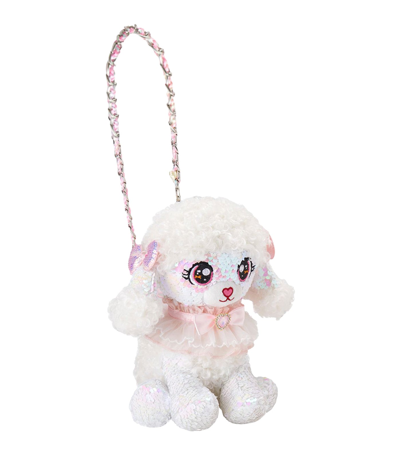 Sequined Puppy Crossbody Bag White