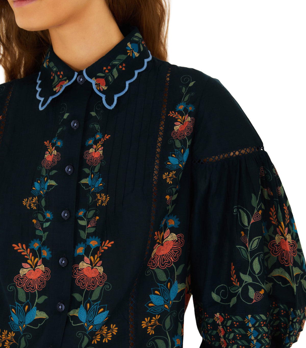Stitched Garden Blouse Navy Blue