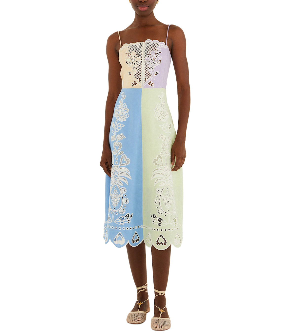 Multicolor Embroidery Sleeveless Midi Dress Multi
