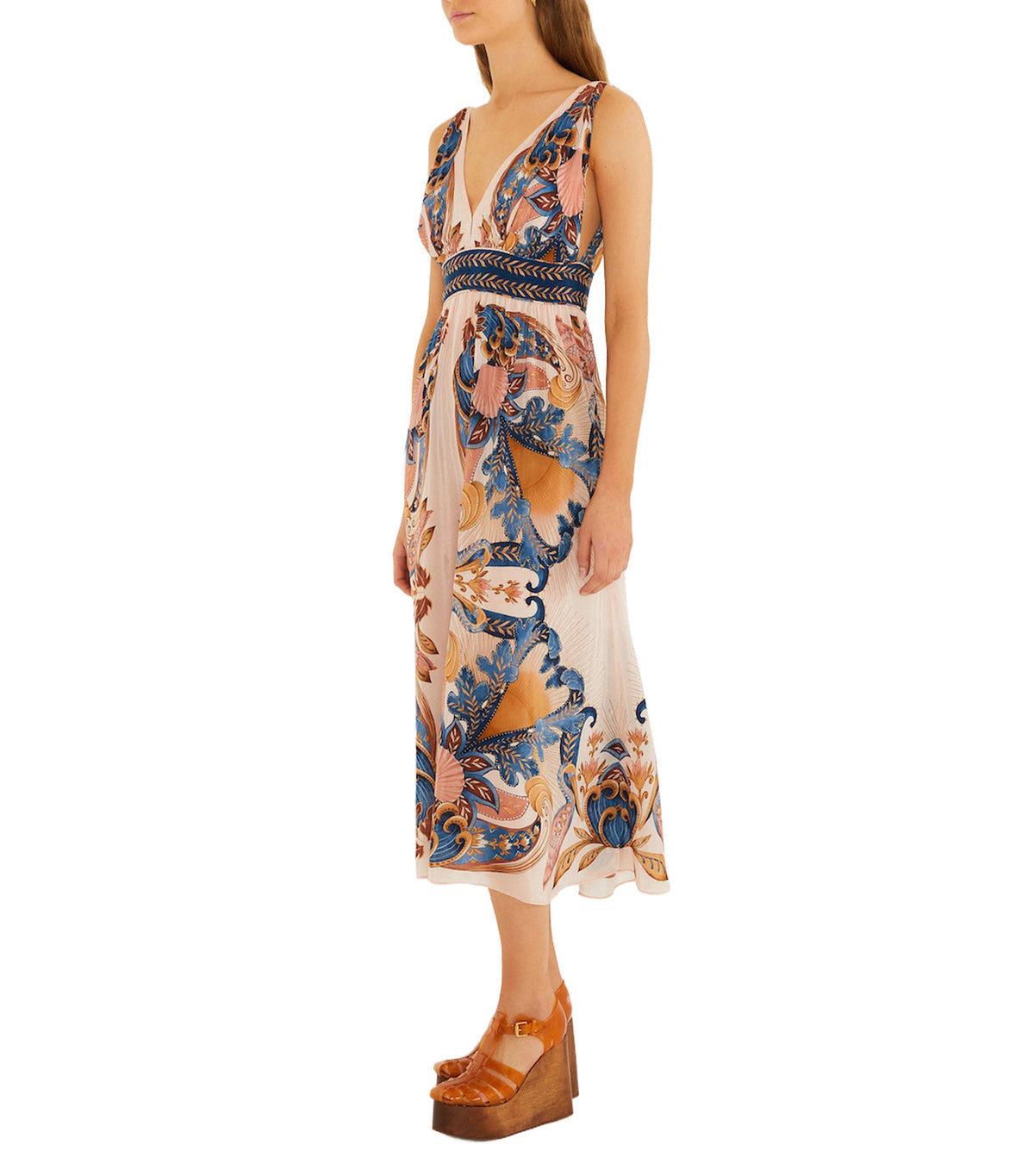 Garden Scarf Midi Dress Soft Pink Multi